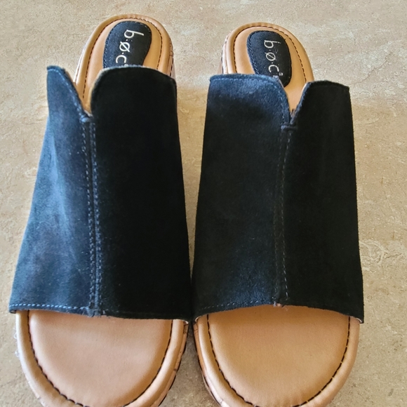 b.o.c Cork Wedge Platform Slides - Size 11 Black - Picture 1 of 11
